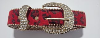 Leopard Stud Leather Belt - Red